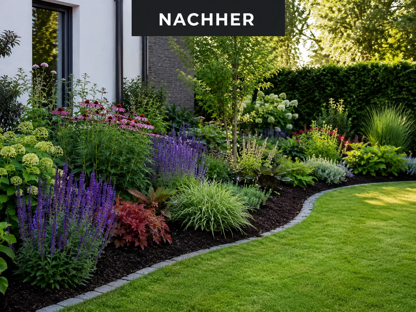 Neu angelegte Staudenbeete mit Mulch