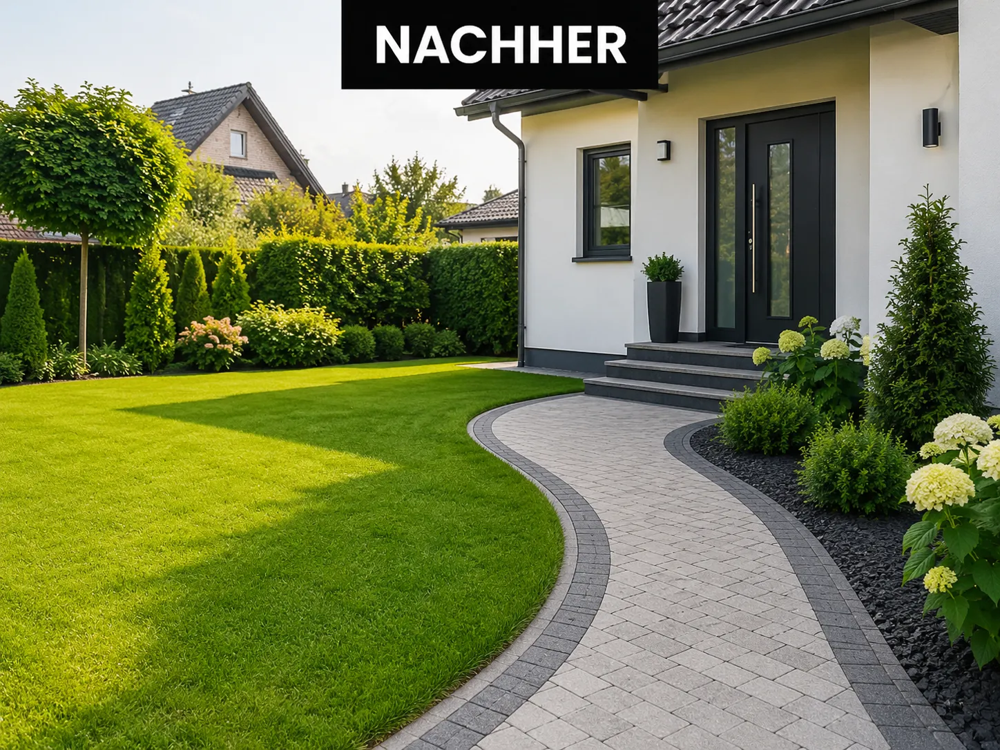 Frisch gemaehter Rasen mit sauberer Kante